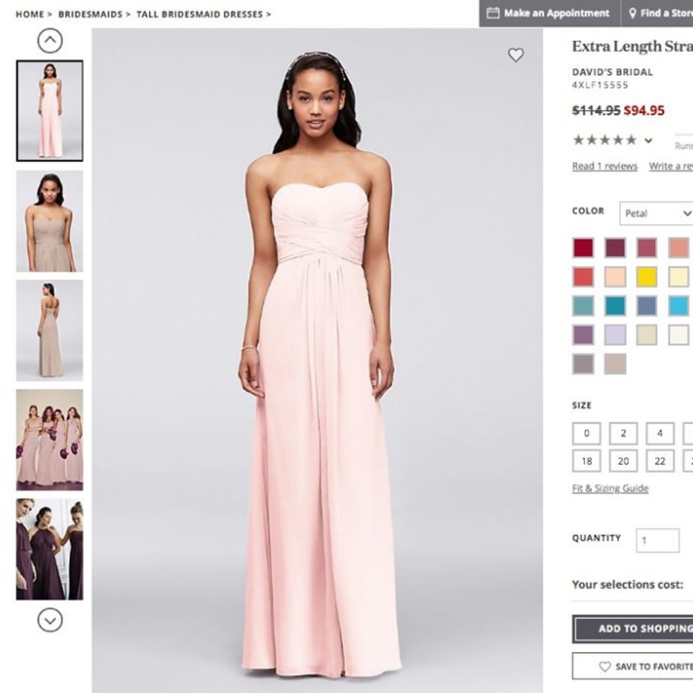 David's Bridal Pink Strapless Maxi Dress